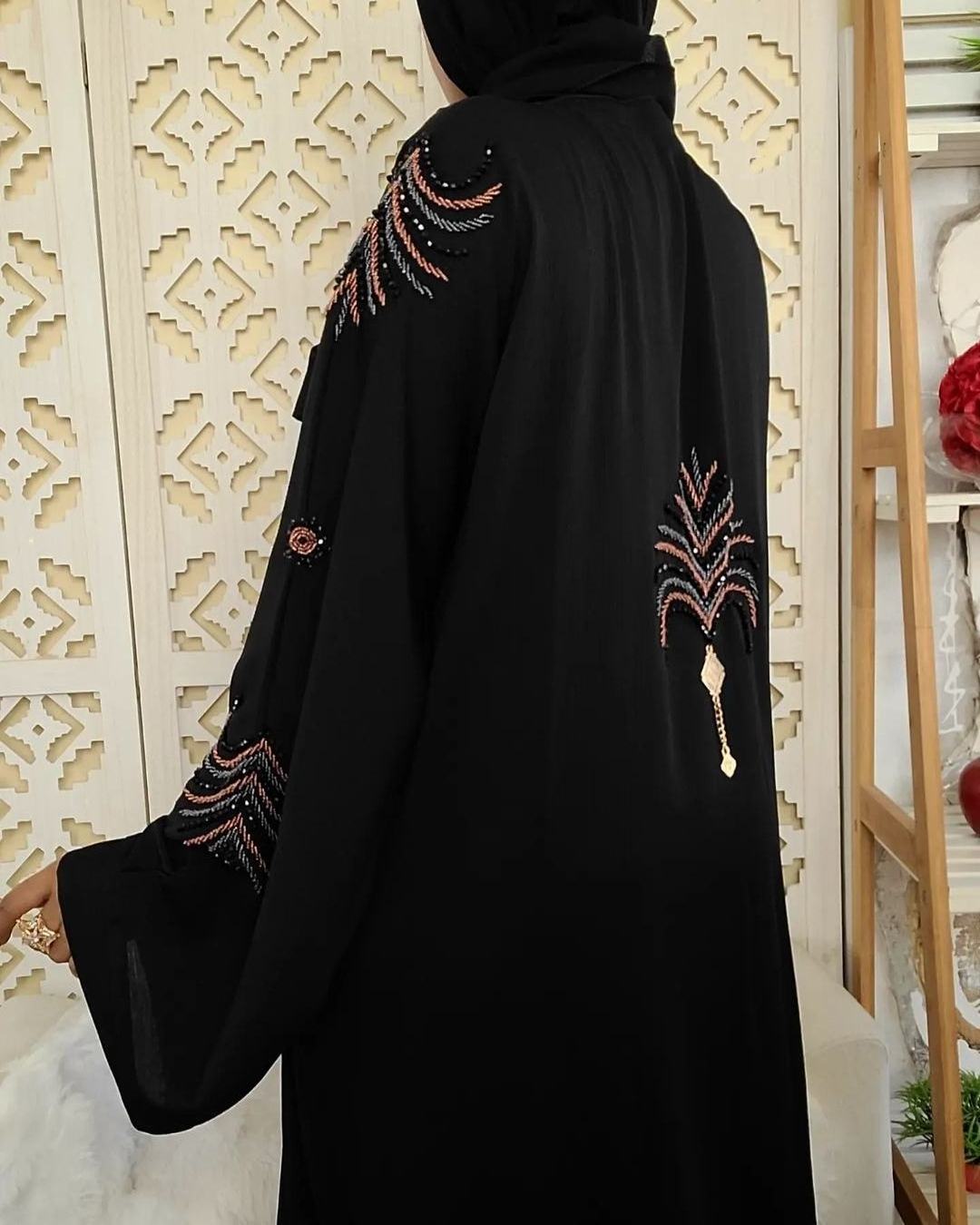 Women's Beautiful Black Dubai Abaya Dress Hand Work Kaftan Traditional Islamic Clothing XL Size for Muslim Women