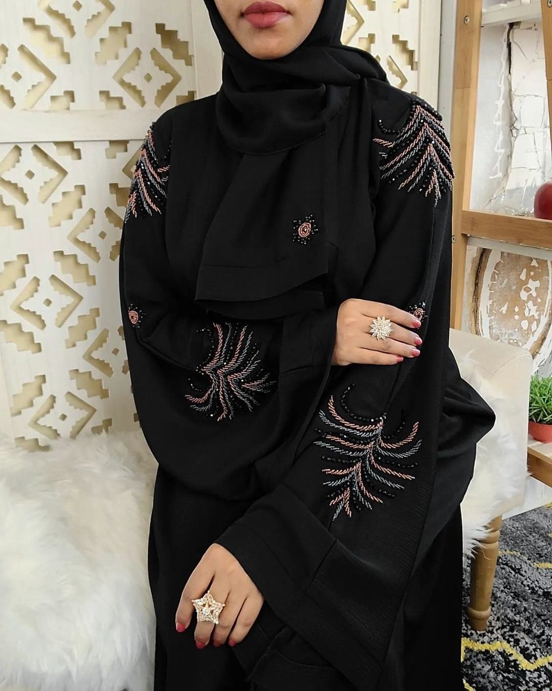 Women's Beautiful Black Dubai Abaya Dress Hand Work Kaftan Traditional Islamic Clothing XL Size for Muslim Women