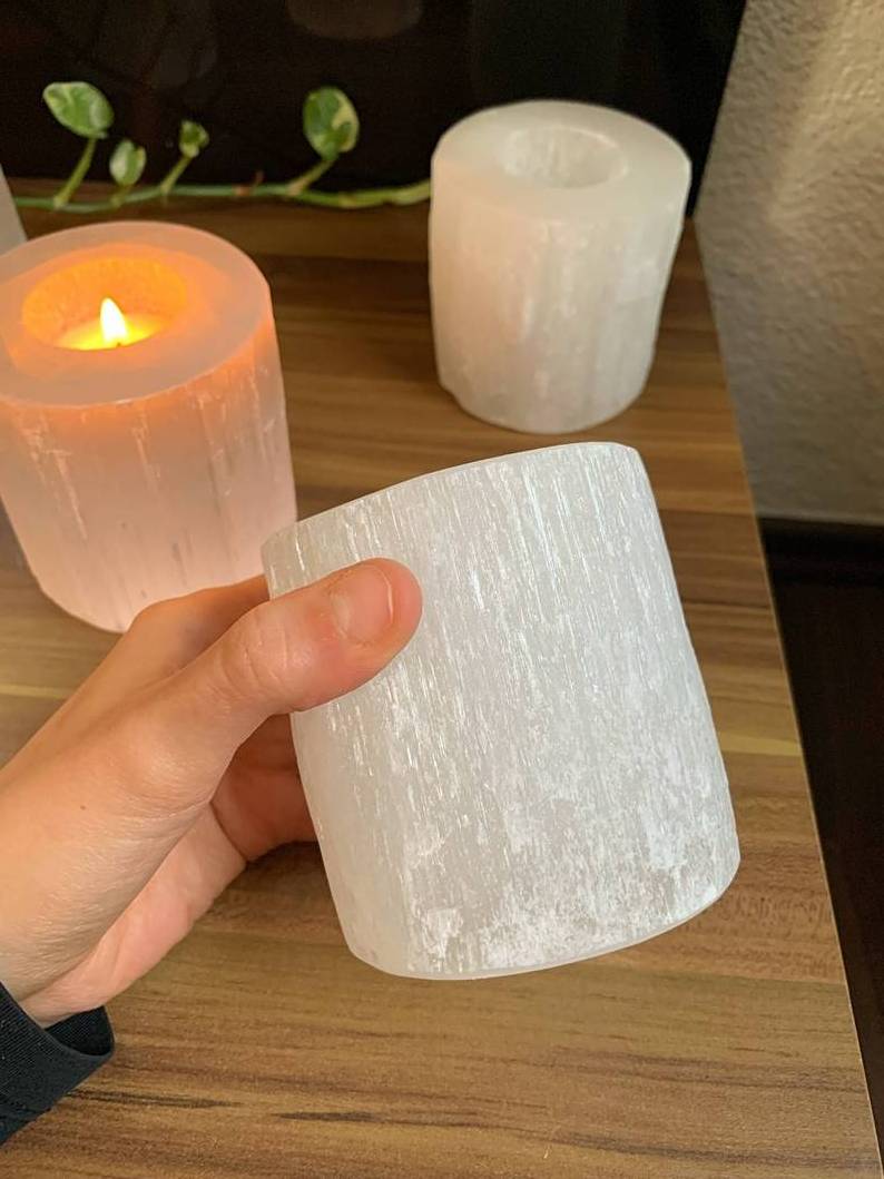 Wholesale Round Shape WHITE SELENITE CANDLE HOLDER Natural Healing Selenite Crystal Candle Holder For Decoration