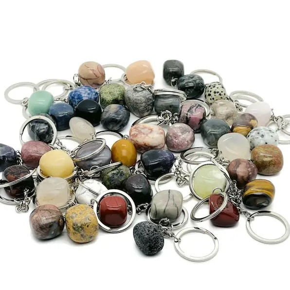 Custom Manufacturer New Arrived Natural Crafts Healing Stones Polished Crystal Tumbled Stone Keychain for sale