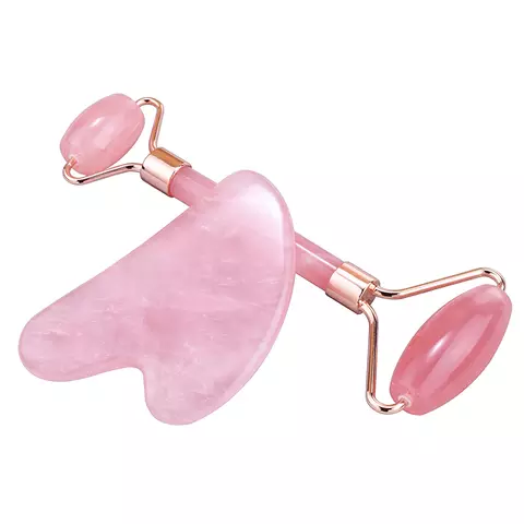 High Quality Natural Pink Jade Roller Gua Sha Facial Skin Care Tool Anti aging Face Massager Roller With Gua Sha Combo With Box