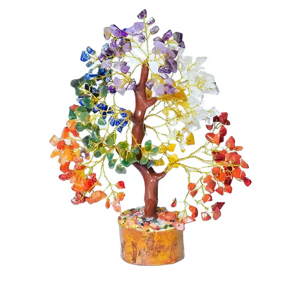 Wholesale Most Selling 300 Chips Seven Chakra Gemstone Trees Fortune Money Feng Shui Lucky Handmade Tree of Life For Decoration