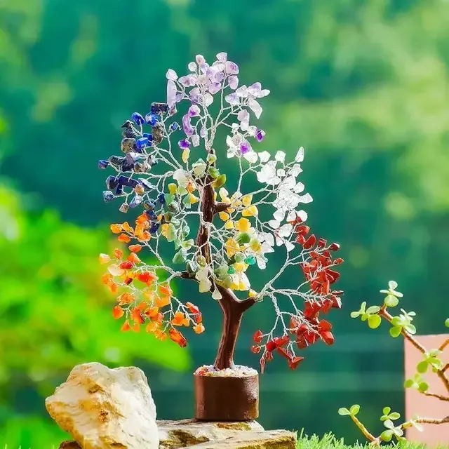 Wholesale Most Selling 300 Chips Seven Chakra Gemstone Trees Fortune Money Feng Shui Lucky Handmade Tree of Life For Decoration