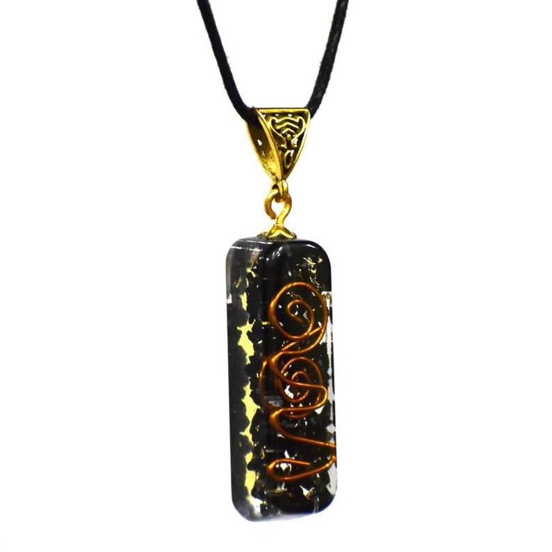 Black Tourmaline Protection Orgonite Pipe Shape Pendant Orgone Pendant Necklace With Chakra Crystals For Energy Generator