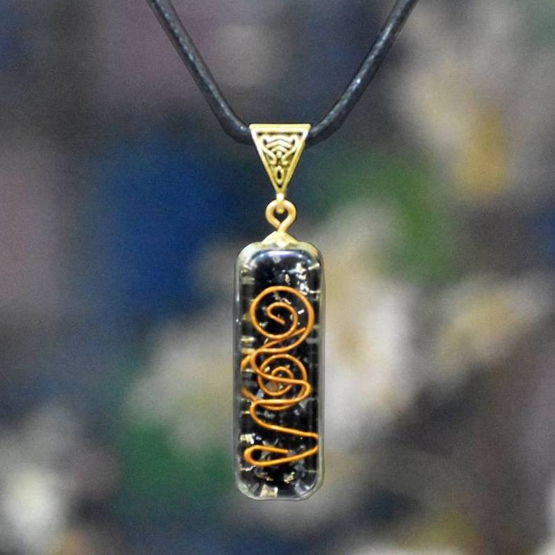 Black Tourmaline Protection Orgonite Pipe Shape Pendant Orgone Pendant Necklace With Chakra Crystals For Energy Generator