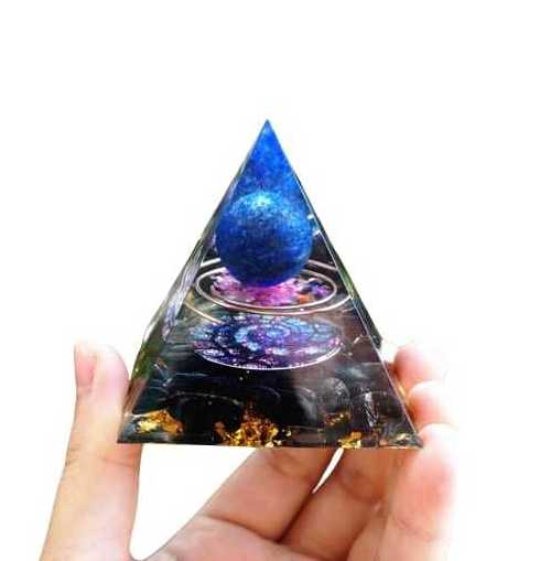 New Arrivals Black Obsidian Orgonite Pyramid With Lapis Lazuli Sphere Wholesale Premium Quality Orgone Pyramid EMF Protection