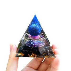 New Arrivals Black Obsidian Orgonite Pyramid With Lapis Lazuli Sphere Wholesale Premium Quality Orgone Pyramid EMF Protection