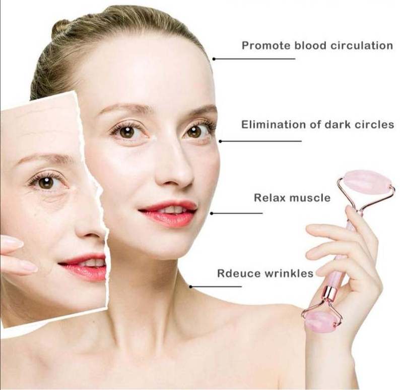 High Quality Natural Pink Jade Roller Gua Sha Facial Skin Care Tool Anti aging Face Massager Roller With Gua Sha Combo With Box