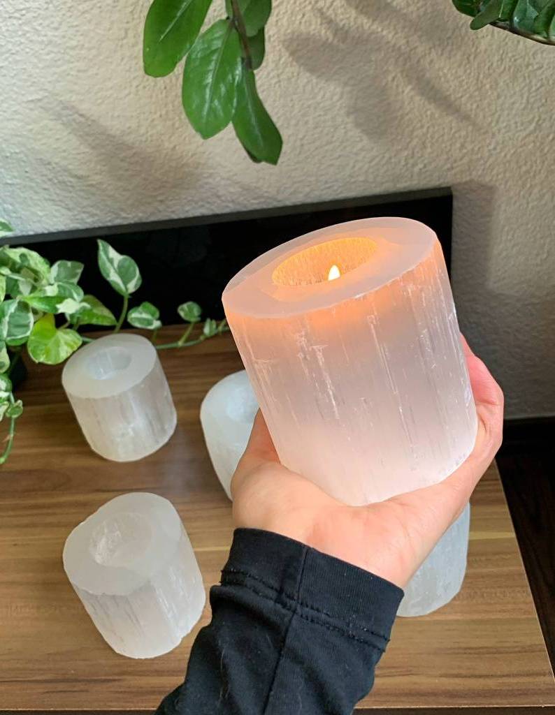 Wholesale Round Shape WHITE SELENITE CANDLE HOLDER Natural Healing Selenite Crystal Candle Holder For Decoration