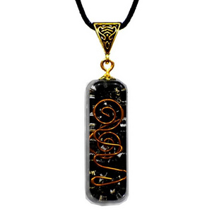 Black Tourmaline Protection Orgonite Pipe Shape Pendant Orgone Pendant Necklace With Chakra Crystals For Energy Generator