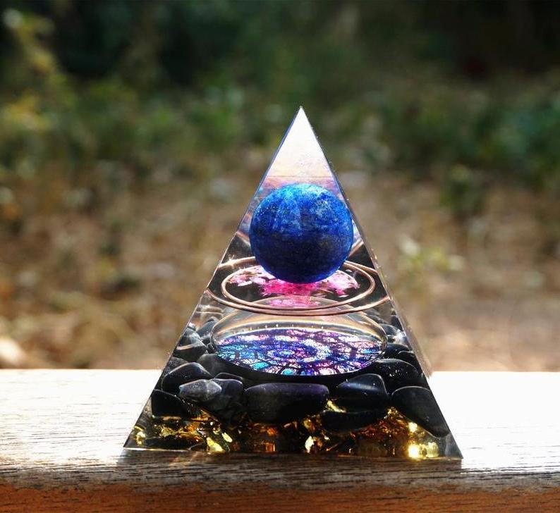 New Arrivals Black Obsidian Orgonite Pyramid With Lapis Lazuli Sphere Wholesale Premium Quality Orgone Pyramid EMF Protection