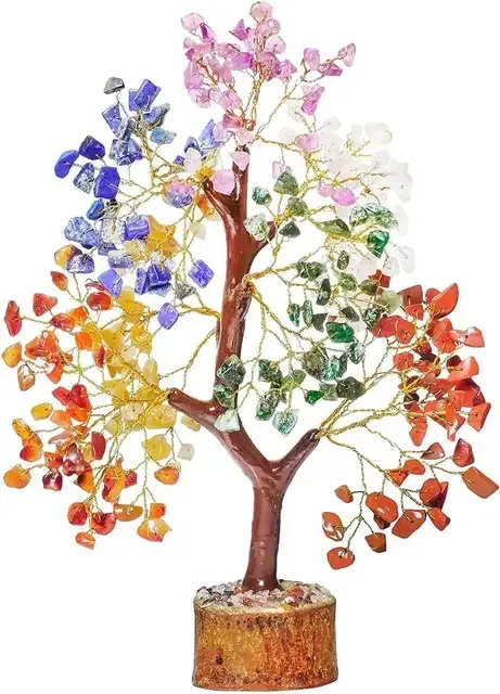 Wholesale Most Selling 300 Chips Seven Chakra Gemstone Trees Fortune Money Feng Shui Lucky Handmade Tree of Life For Decoration