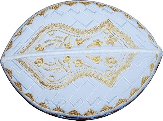 White and Golden Embroidered Sandal Kufi Crown Cap Muslim Hat