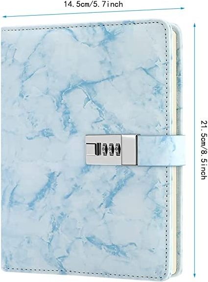 Journal Notebook, A5 Daily Journal Marble Diary with Lock for Girls PU Leather Diary with Combination Lock Diary Lock for Women