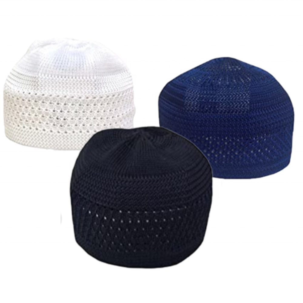 Muslim Beanie Cap Islamic Kufi Prayer Knit Hat Crochet Taqiyah Takke Skull Topi Pack 6 Colors Unisex Adults Plain Image ALL Size