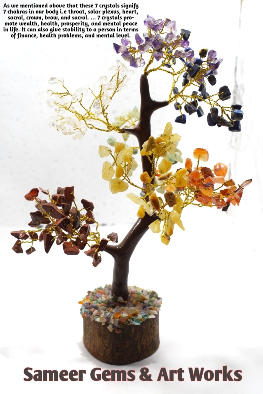 Natural Healing Crystal agate Stone Seven Chakra Gemstone Tree For Positive in your home Seven Color Chips Tree Wholesale