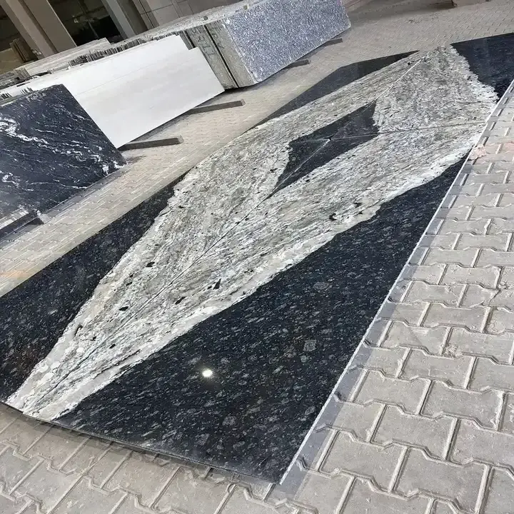 Standard Quality Majestic Black Pattern Granite Slab Stone for Home Hotel and Villa Application from India Export