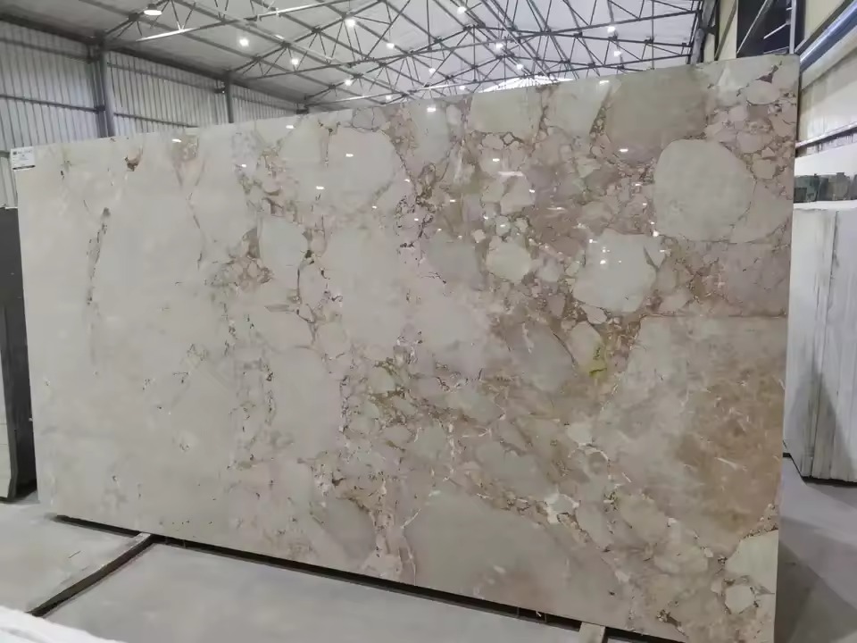 High on Demand Beige Pattern Italian Marble Slab used for Floors Countertops and other Architectural Purposes