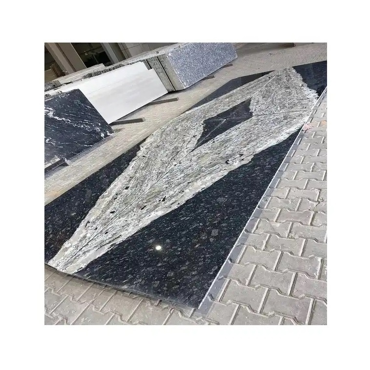 Standard Quality Majestic Black Pattern Granite Slab Stone for Home Hotel and Villa Application from India Export