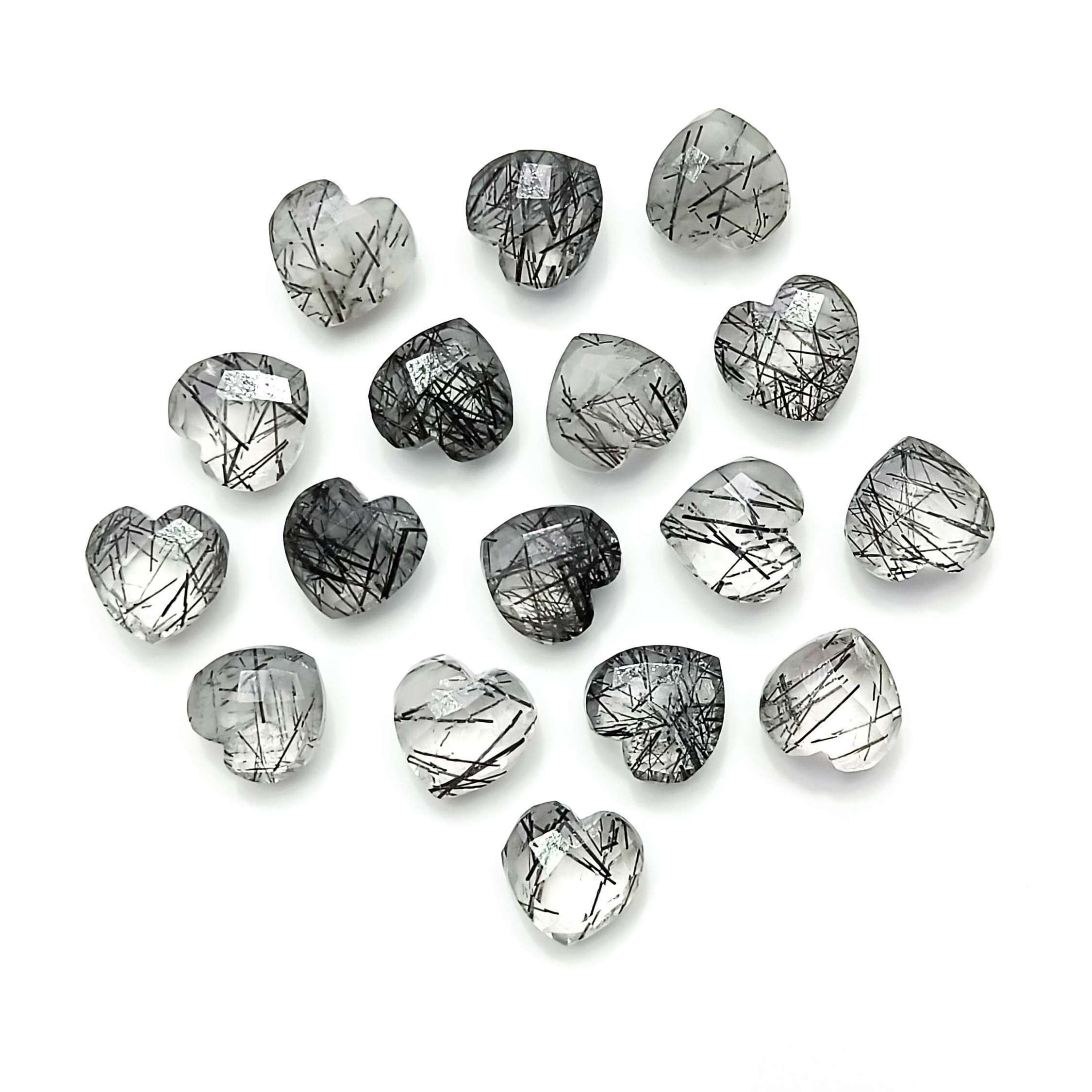 Black Rutilated Quartz Heart Shape Briolette's Natural Rutile  Faceted Heart Shape Gemstones Loose Hand Carved Beads Heart Beads