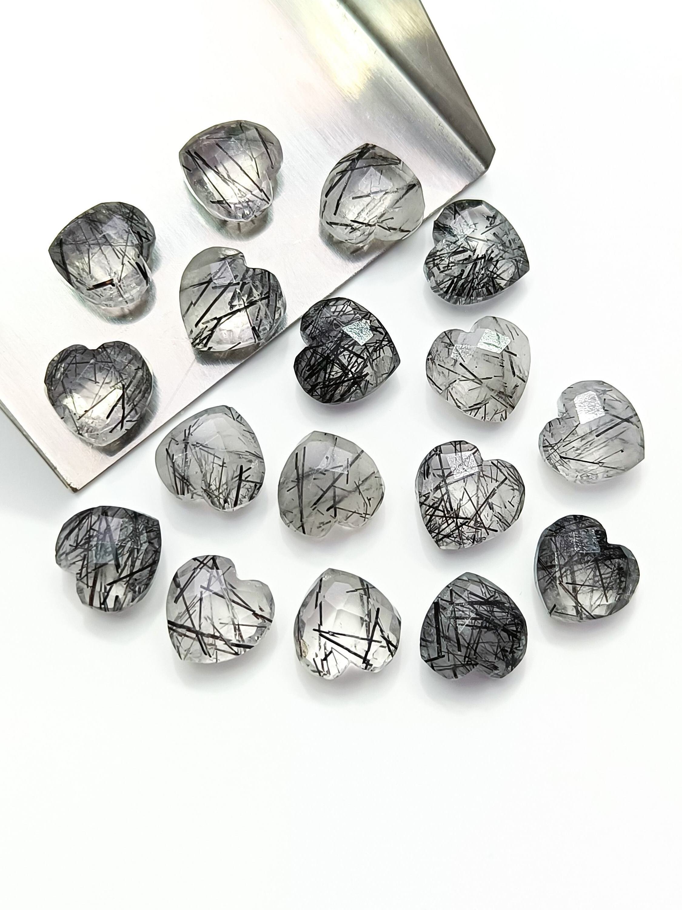 Black Rutilated Quartz Heart Shape Briolette's Natural Rutile  Faceted Heart Shape Gemstones Loose Hand Carved Beads Heart Beads