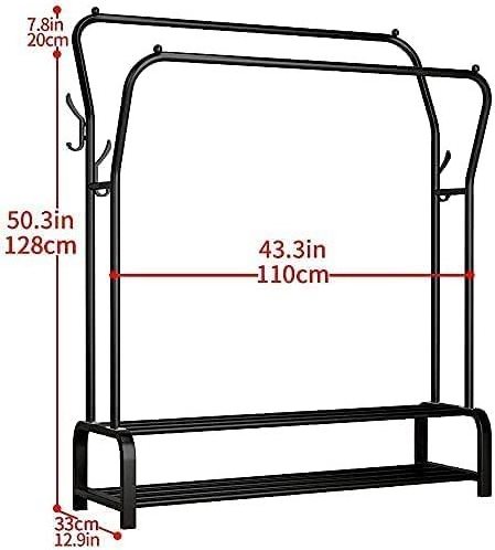 Garment Rack Drying Rack, Freestanding Clothes Hanger, Double Rails Bedroom Clothing Rack with 2-Tier