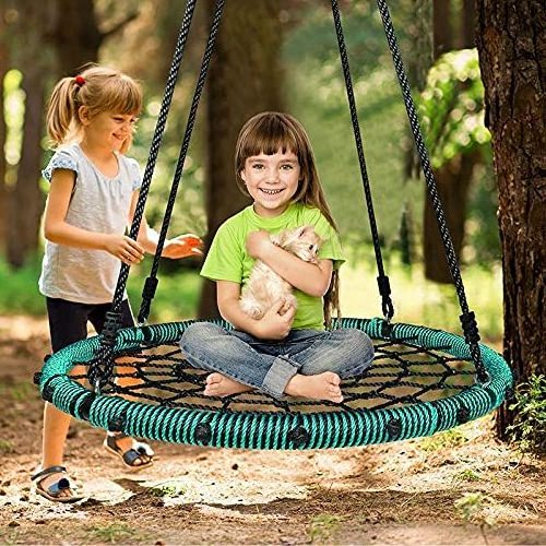 Best Deal 2023 38 Saucer Tree Swing 400 lbs Weight Capacity, Spider Net Round Swing for Adults and Kids with 2 Adjustable