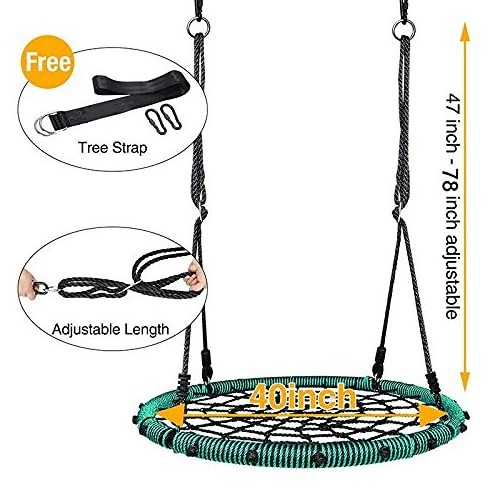 Best Deal 2023 38 Saucer Tree Swing 400 lbs Weight Capacity, Spider Net Round Swing for Adults and Kids with 2 Adjustable