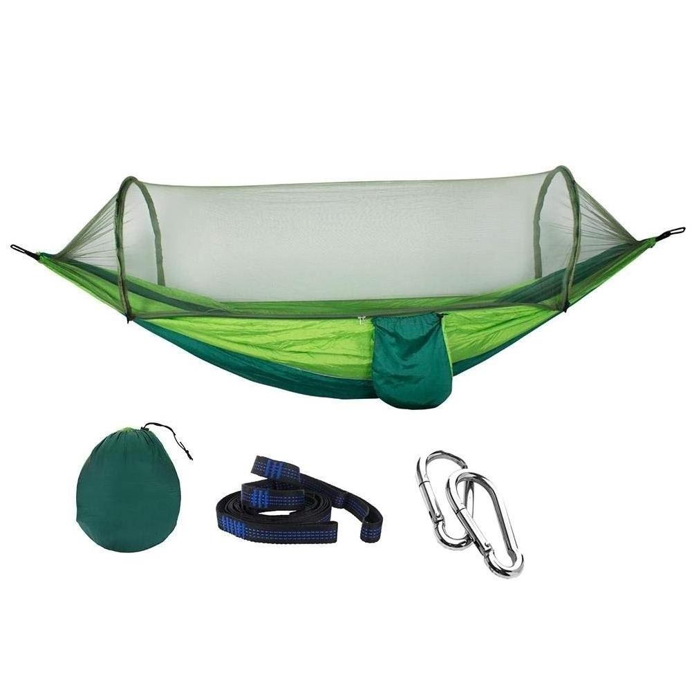 Premium Quality 2 Person Ultralight Portable Windproof Anti-Mosquito Swing Sleeping Hammock Bed with Net Green and Dark Green