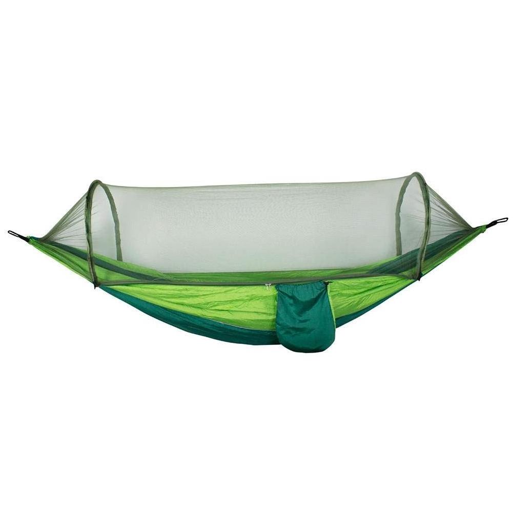 Premium Quality 2 Person Ultralight Portable Windproof Anti-Mosquito Swing Sleeping Hammock Bed with Net Green and Dark Green