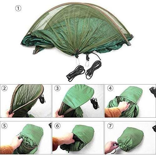 Premium Quality 2 Person Ultralight Portable Windproof Anti-Mosquito Swing Sleeping Hammock Bed with Net Green and Dark Green