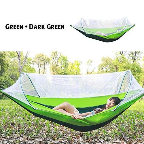 Premium Quality 2 Person Ultralight Portable Windproof Anti-Mosquito Swing Sleeping Hammock Bed with Net Green and Dark Green