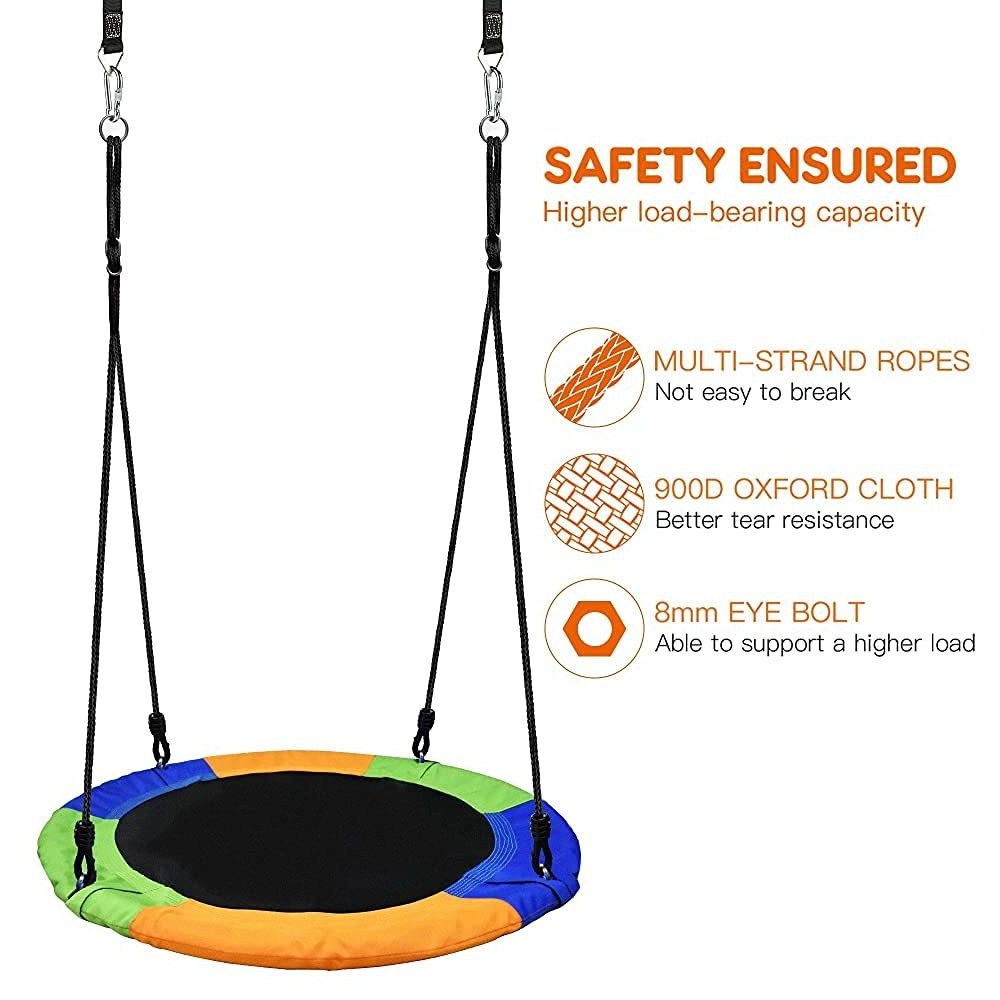 Premium Quality 23 Inch Kids Round Mat Swing with Adjustable Hanging Ropes  Great for Tree Swing Set Backyard Playground