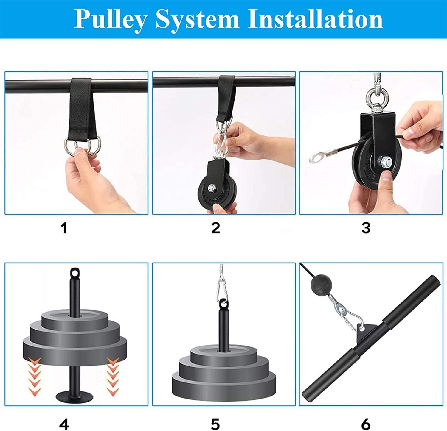 Cable Pulley System for Exercise, Upgraded DIY Fitness Pulley Cable Machine Attachments for Triceps LAT Pulldown, Biceps Curl,