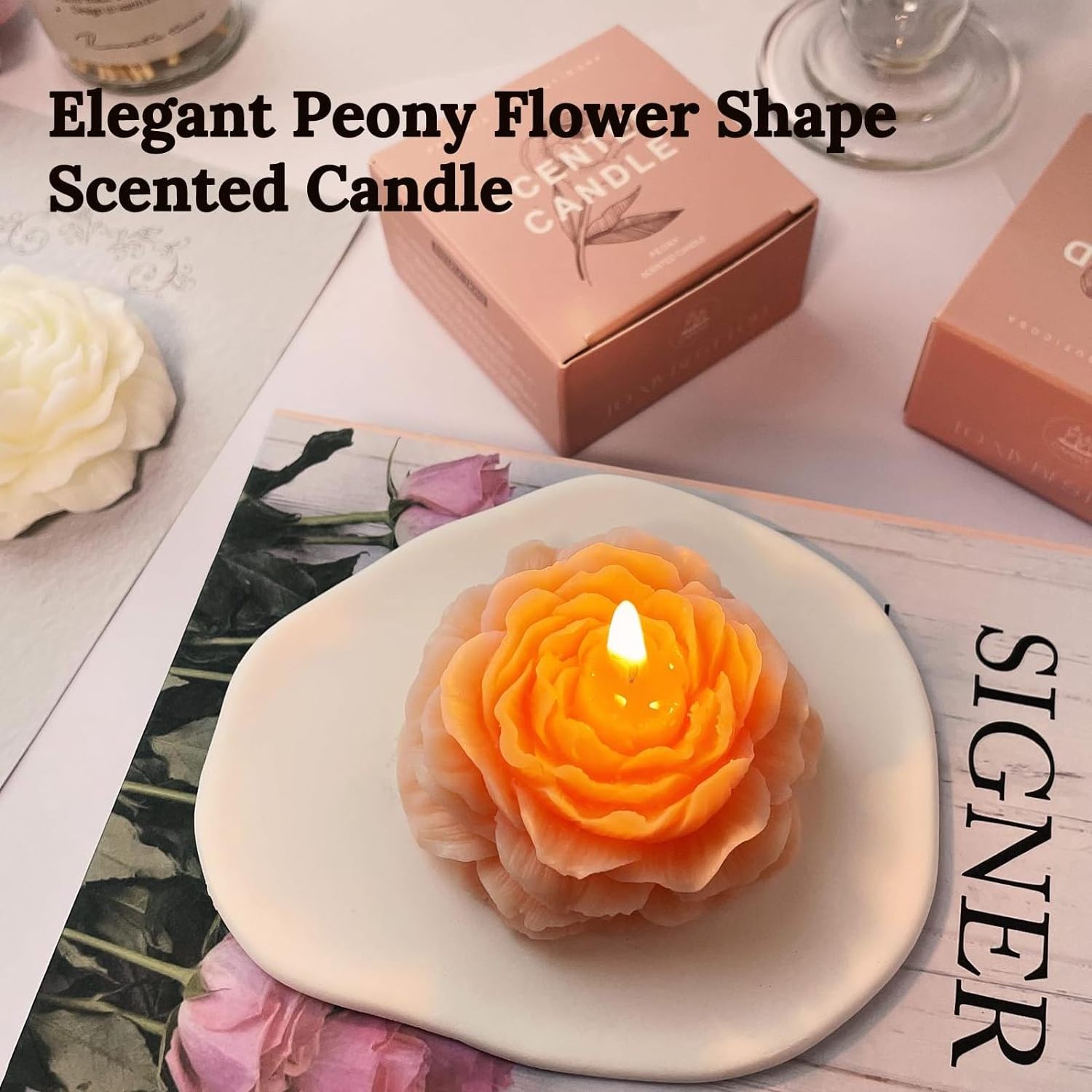 Best Price Peony Flower Shape Candles  Aromatic Pastel Aesthetic Candle with Rose Fragrance