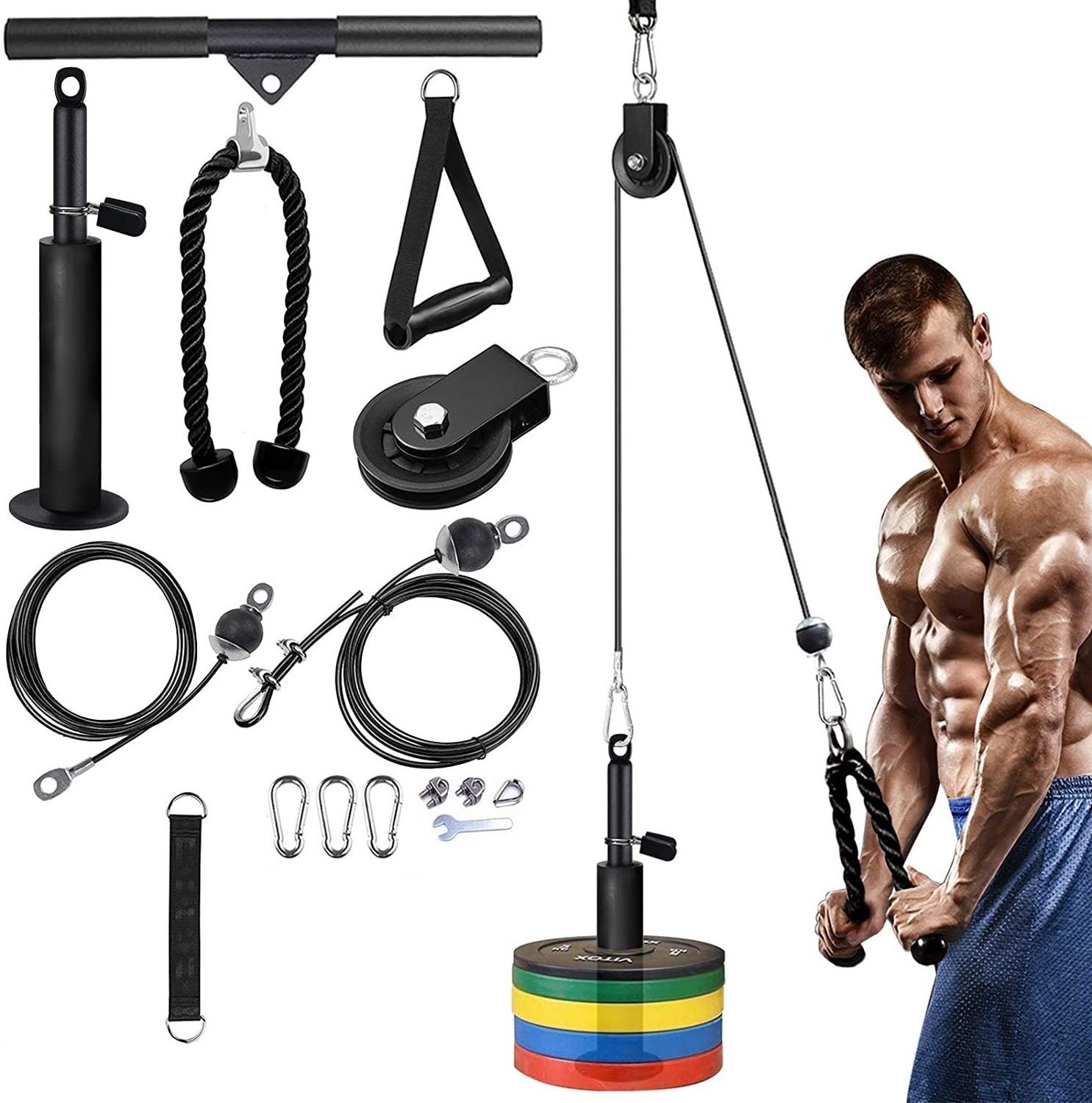 Cable Pulley System for Exercise, Upgraded DIY Fitness Pulley Cable Machine Attachments for Triceps LAT Pulldown, Biceps Curl,