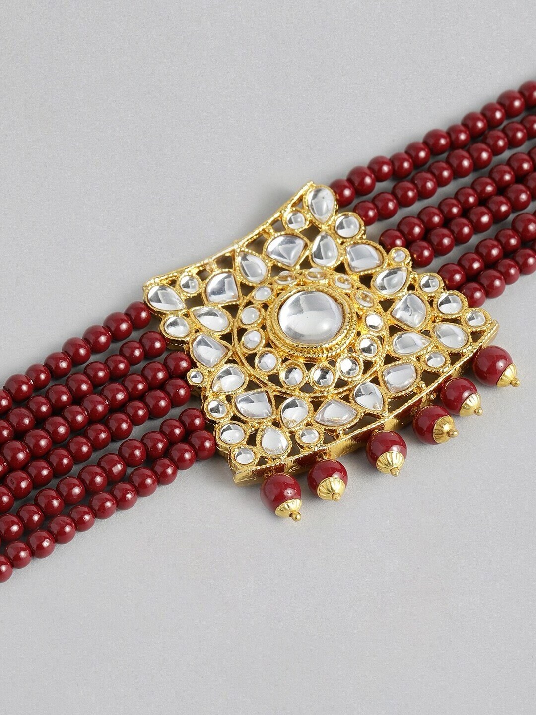 Meenakari Kundan Flower Necklace Earrings Polki Diamond Jewelry  Semiprecious Dark Red Gemstone Beaded Bridesmaid Necklace