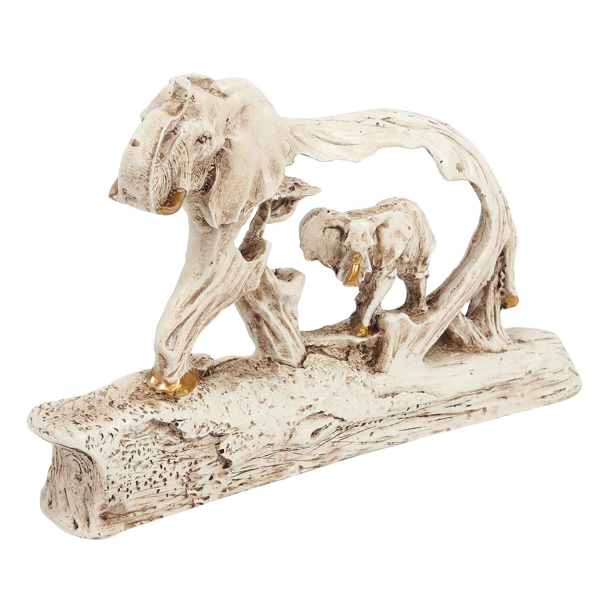 Good Luck Resin Elephant Statue with Baby Animal On Wooden Base  Antique Feng Shuai Vaastu Gifts Home Office Table Decor