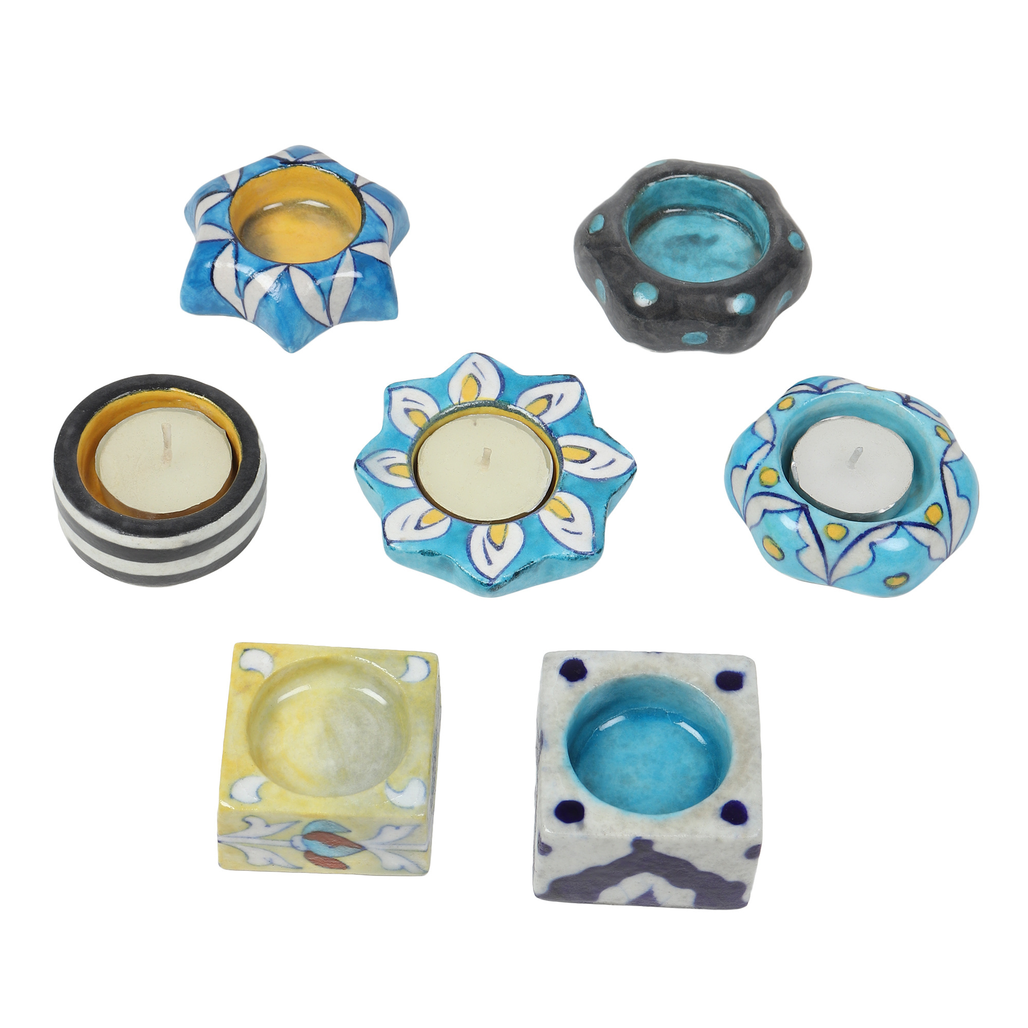 High on Demand Home Fragrance Tea Lights Made in Blue Pottery and Ceramic Tealight Candle Holder at Bulk Supply