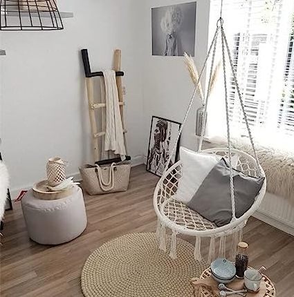 Designs Luxury Chair Hanging Rope Swing, Cotton Rope Hanging Hammock Chair for Adults, Indoor and Outdoor Use Decor Boho Style