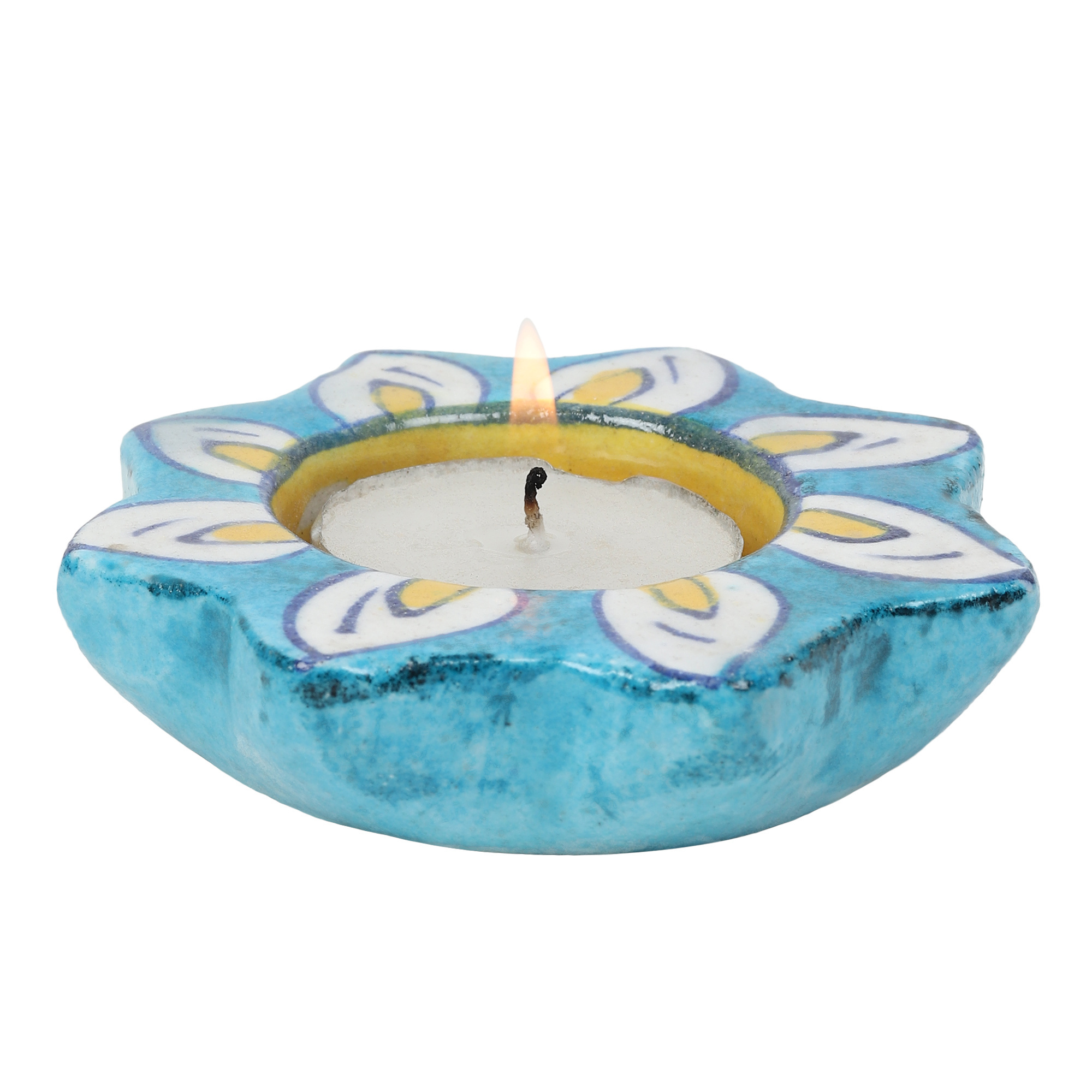 High on Demand Home Fragrance Tea Lights Made in Blue Pottery and Ceramic Tealight Candle Holder at Bulk Supply