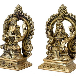 Hindu Religious Golden Finish Brass Lakshmi Ganesh Sculpture Beautiful Statue for Diwali Gifts Puja Home Decor Figurine Bulk