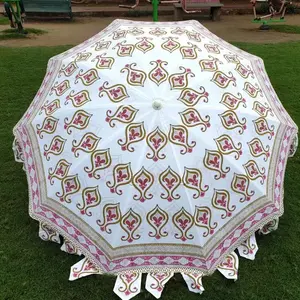 Indian Bohemian Beach Parasols , Sun Shade Patios,Handmade Unique Block Print Mughal Flower Buta Design Garden umbrella