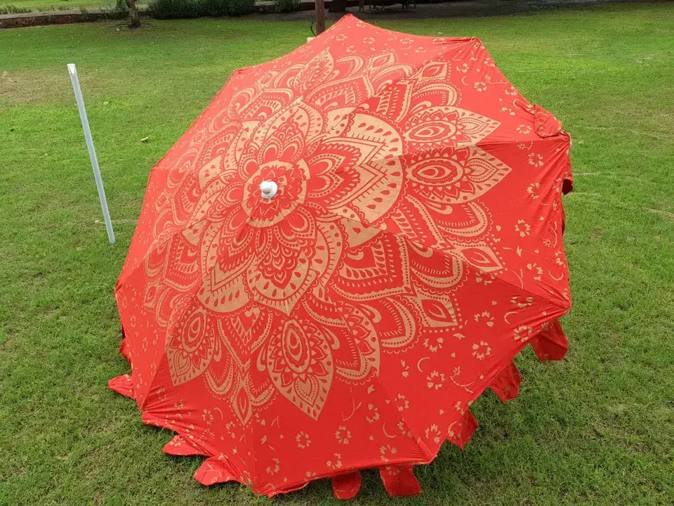 Indian Bohemian Beach Parasols , Sun Shade Patios,Handmade Unique Block Print Mughal Flower Buta Design Garden umbrella