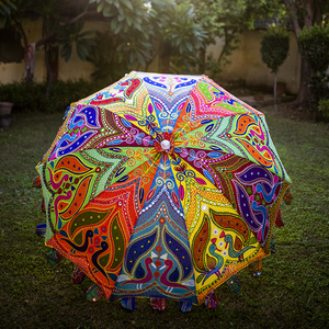 Indian Garden Umbrella Sun Shade cotton vintage Umbrella peacock design Outdoor Fabric Decorative Sun Tapestry Umbrella.