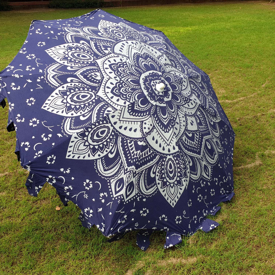 Indian Block print Umbrella dia. 72'' Sun hade Beach Umbrella, Unique Design Outdoor Decor Parasols, Hand block Print umbrella