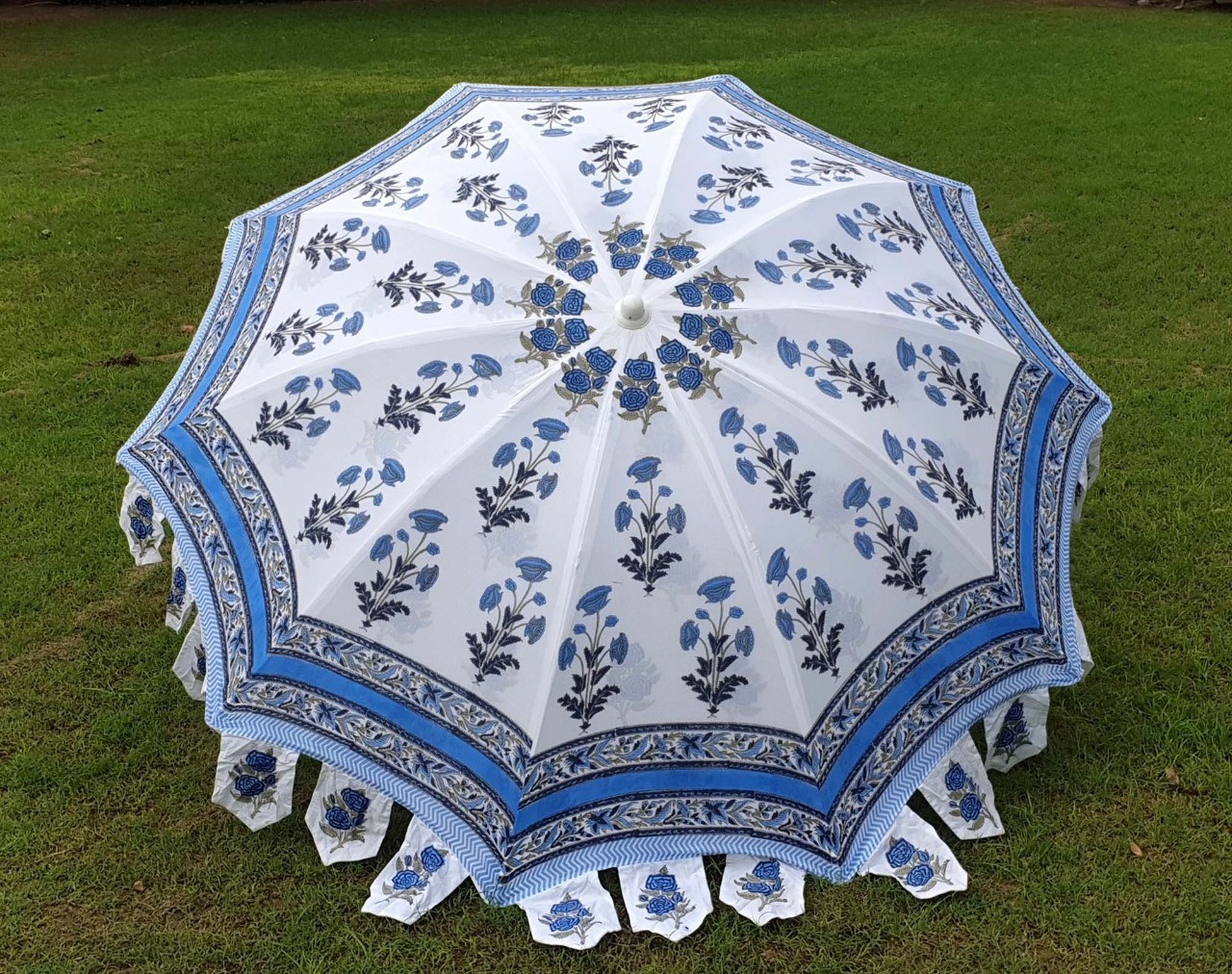 Indian Block print Umbrella dia. 72'' Sun hade Beach Umbrella, Unique Design Outdoor Decor Parasols, Hand block Print umbrella