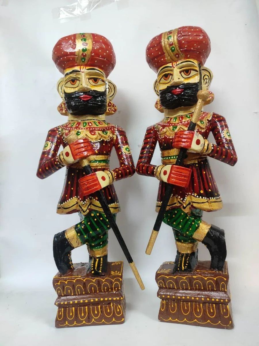 Pack of 2 Wooden Handicraft Darbaan Royal Guard 15inch Statue Showpiece for Decor Home Drawing Room Traditional & Antique Gift