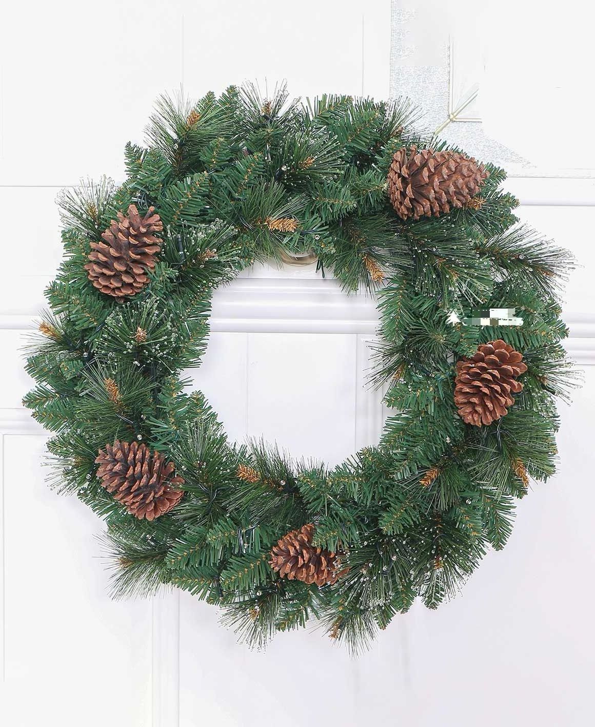 Artificial Christmas Wreaths Winter Wreath With Holly Leaves Red Bell for Front Door Indoor Outdoor Farmhouse Wall Holiday Decor