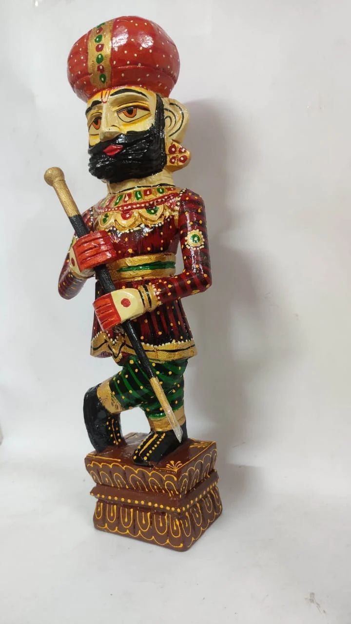 Pack of 2 Wooden Handicraft Darbaan Royal Guard 15inch Statue Showpiece for Decor Home Drawing Room Traditional & Antique Gift